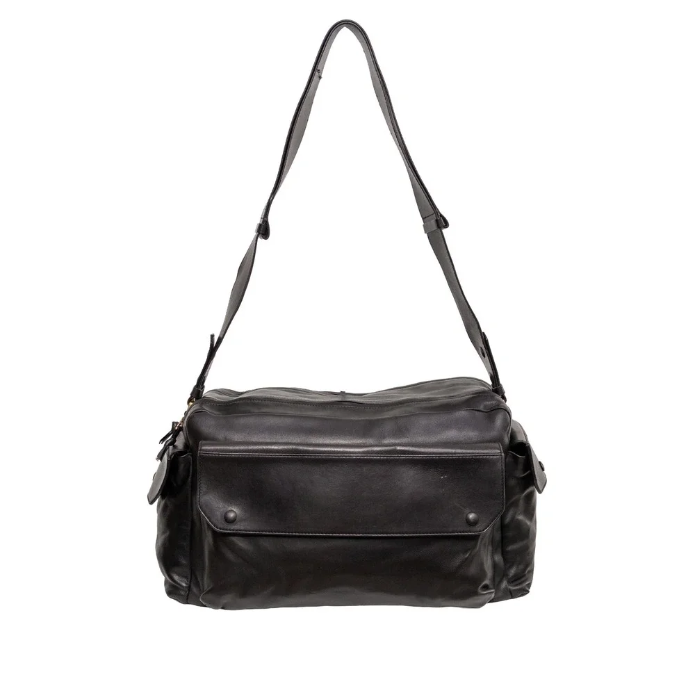 Vntg 1990s Bottega Veneta Dark Brown Leather Multi Pocket Messenger Shoulder Bag